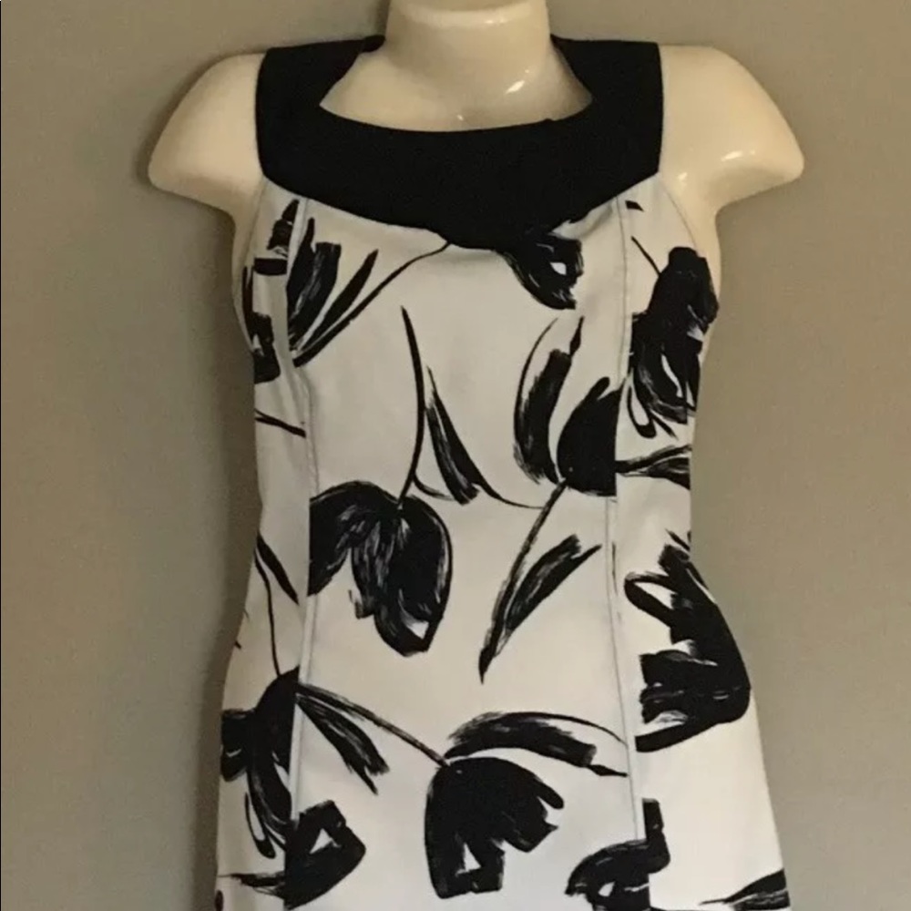AB Studio A-Line White Black Flowers Size 14 Dress